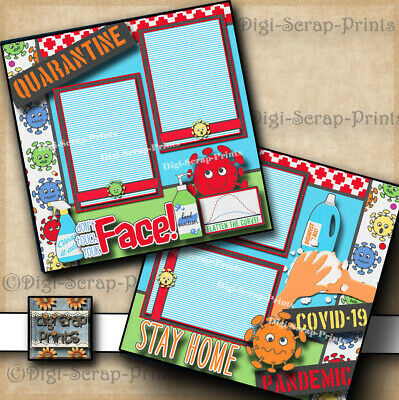 Quarantine ~ 2 Premade Scrapbook Pages Paper Digiscrap Layout Stay Home #a0314