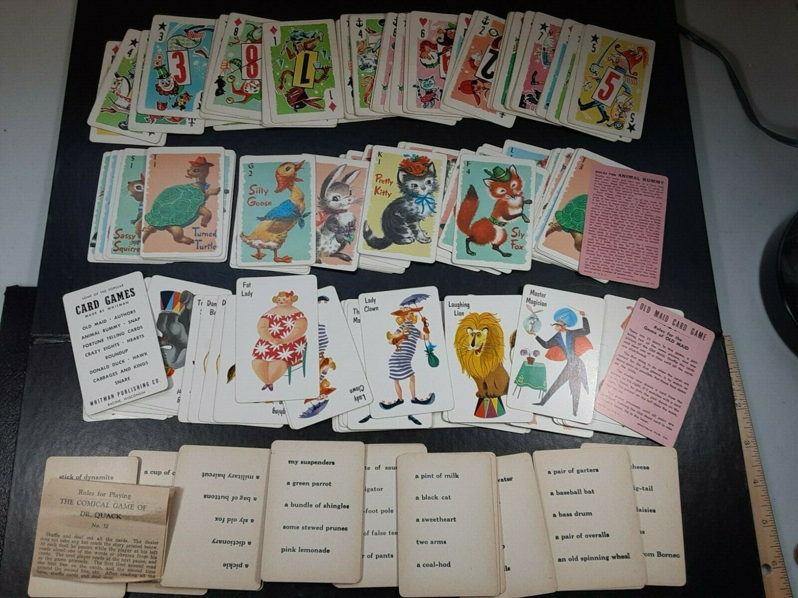 Vintage Whitman Cards Crazy Eights - Old Maid - Rummy + Doctor Quake