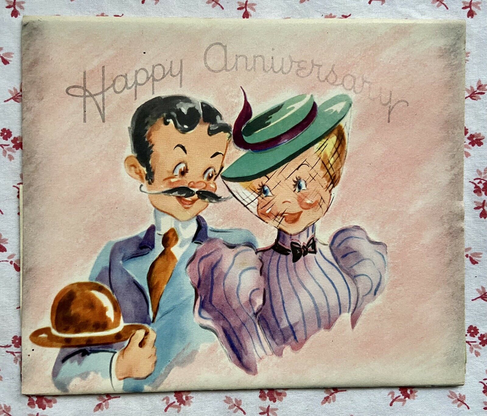 Vintage Unused Pop-up Anniversary Victorian Couple Tandem Bike Greeting Card
