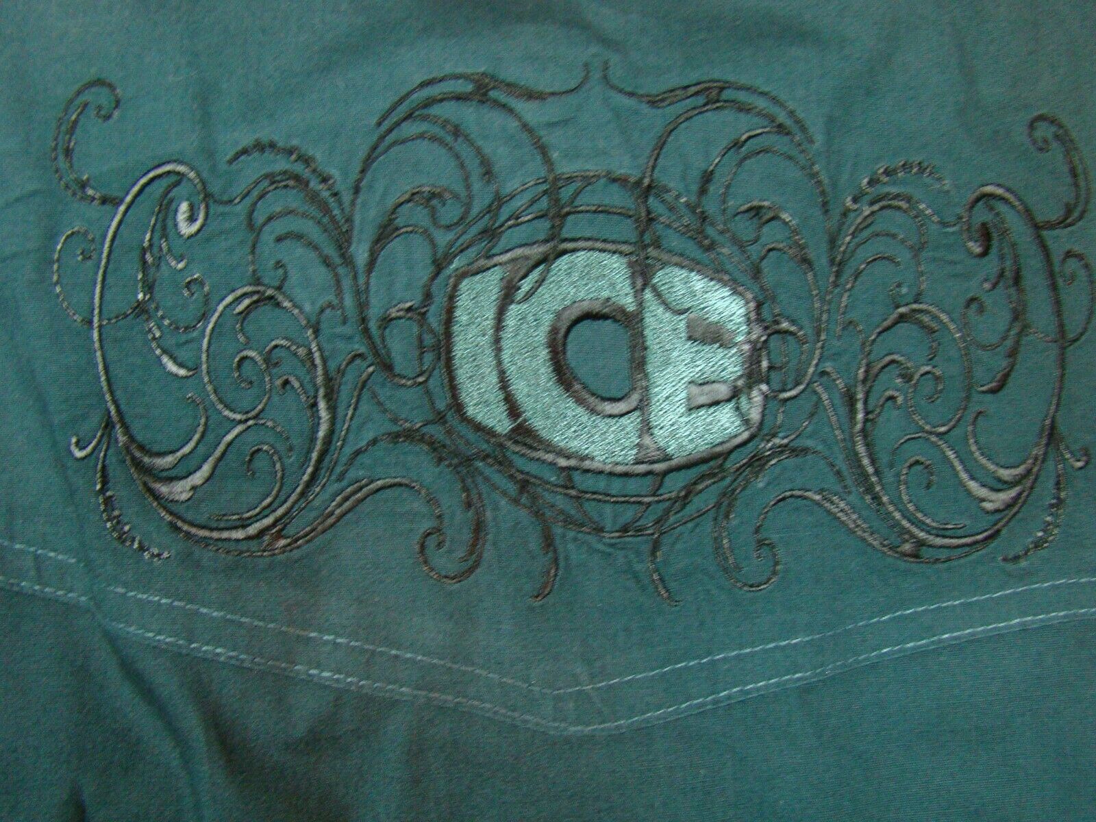 Roper Men's Size Medium Green Embroidered Ice Long Sleeve Snap Western Shirt Rl