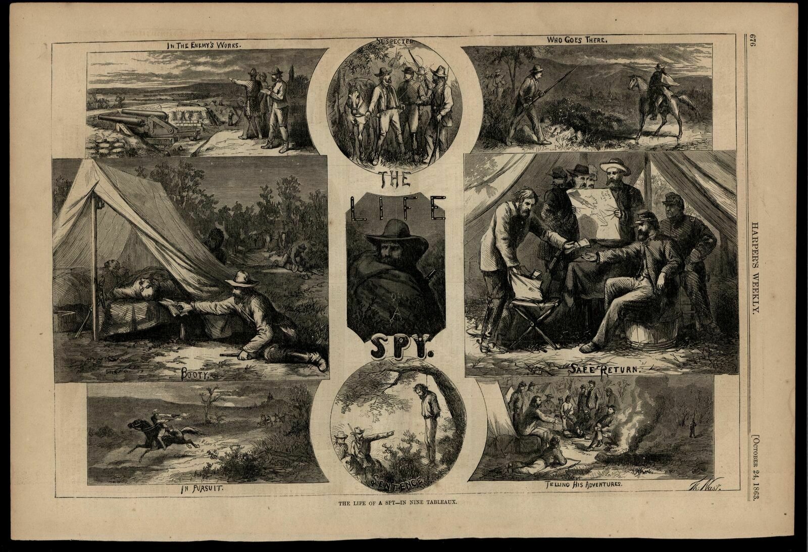 The Life Of A Spy Nast Art 1863 Civil War Wood Engraved Print