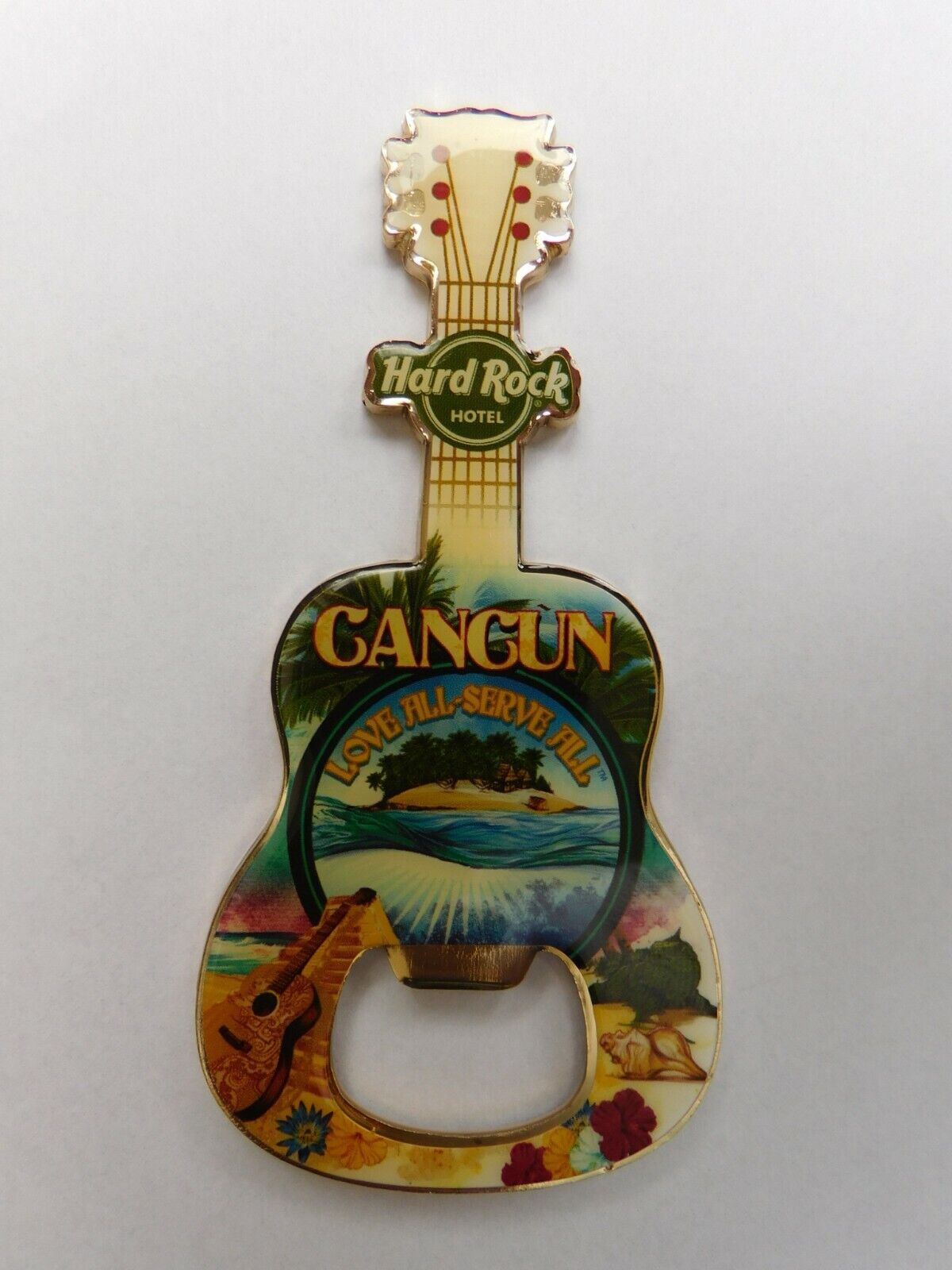 Hard Rock Cafe Cancun Hotel - Island - Guitar With Green Logo Magnet