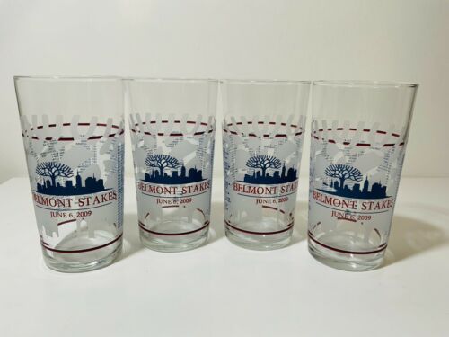 Belmont Stakes Set Of 4 Souvenir 5 Inch Glasses - June. 6, 2009 Horse Racing