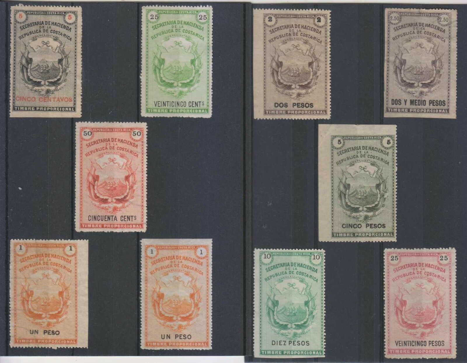 Costa Rica Revenues 1882 General Use Mena R13 & R15-r22 + R17a Some Wtmkd Unused