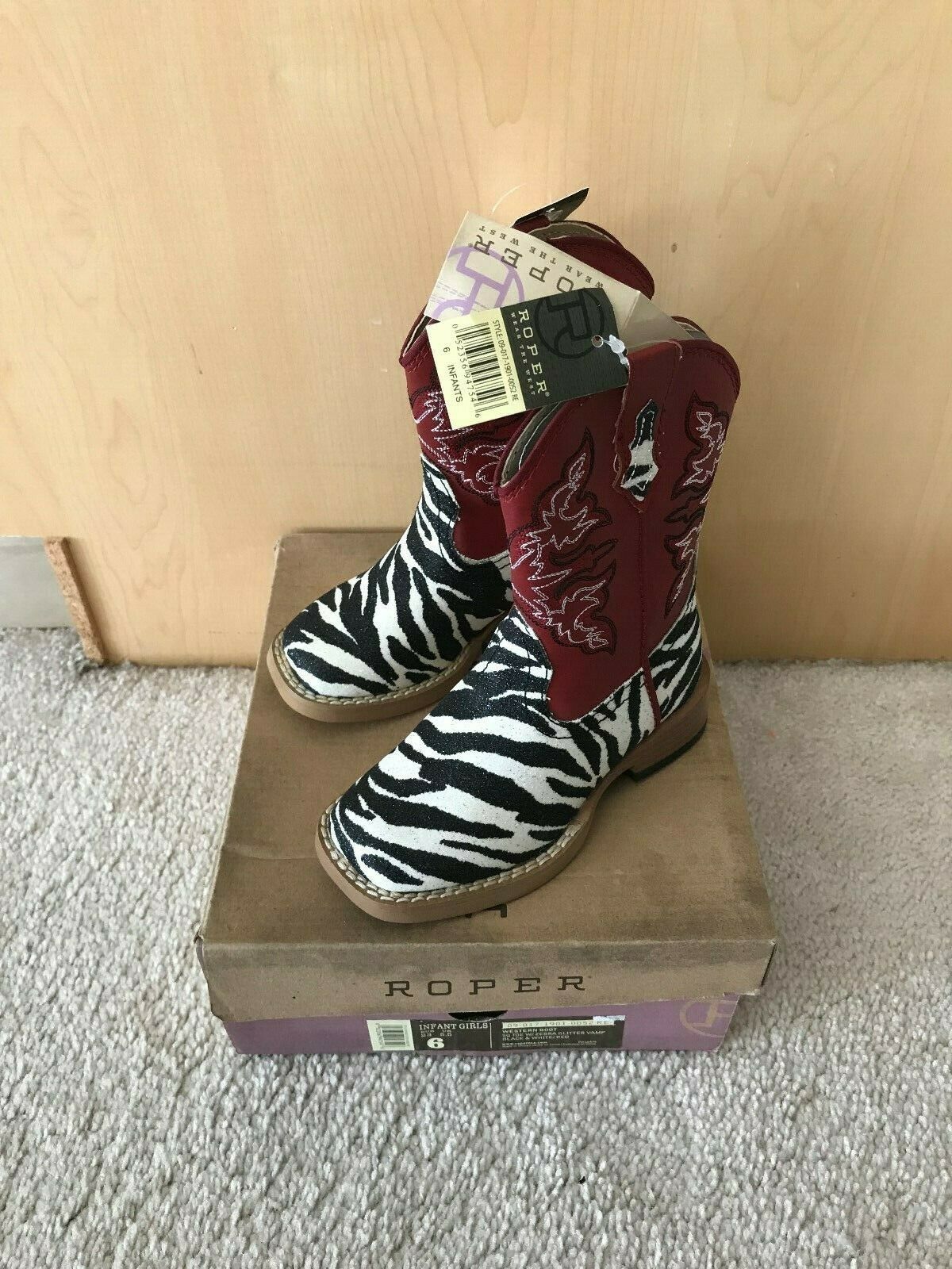 Roper Glitter Zebra Infant Girl's Western Boots Red Size 6 Nib