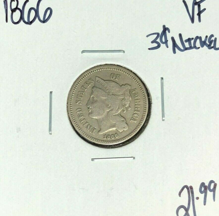 1866 Three Cent Nickel ~ Vf ~nice Coin~