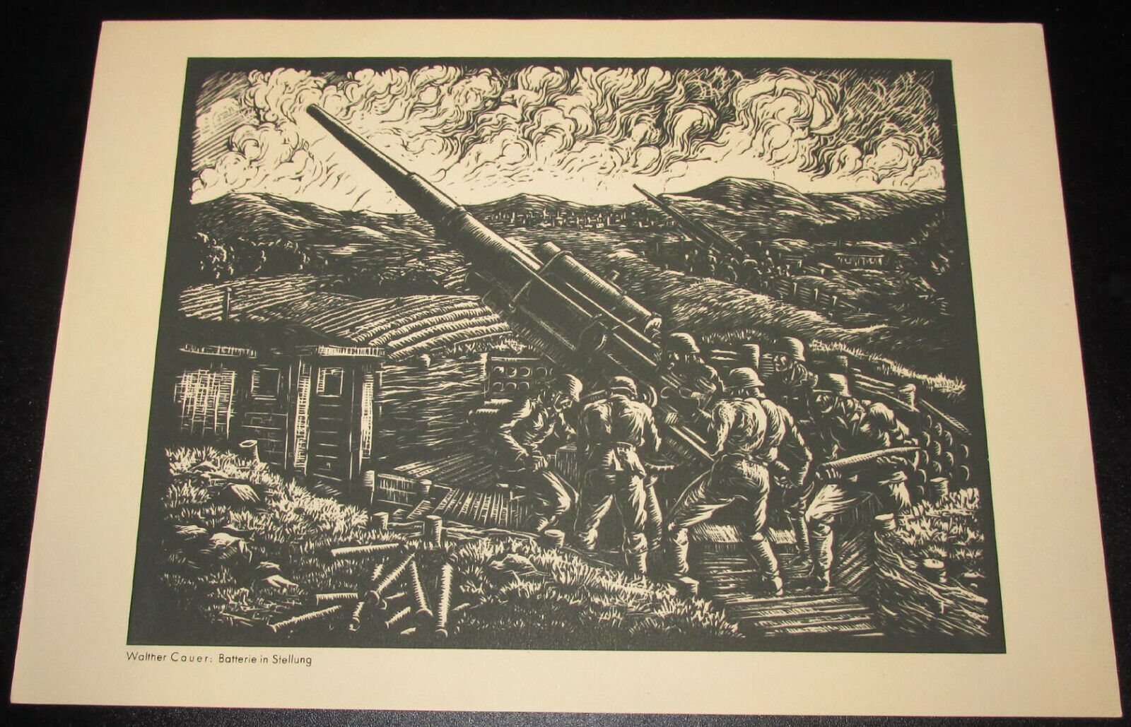 Ww2 German 88mm Flak (artillery), Artist Rendered Period Print Drawing