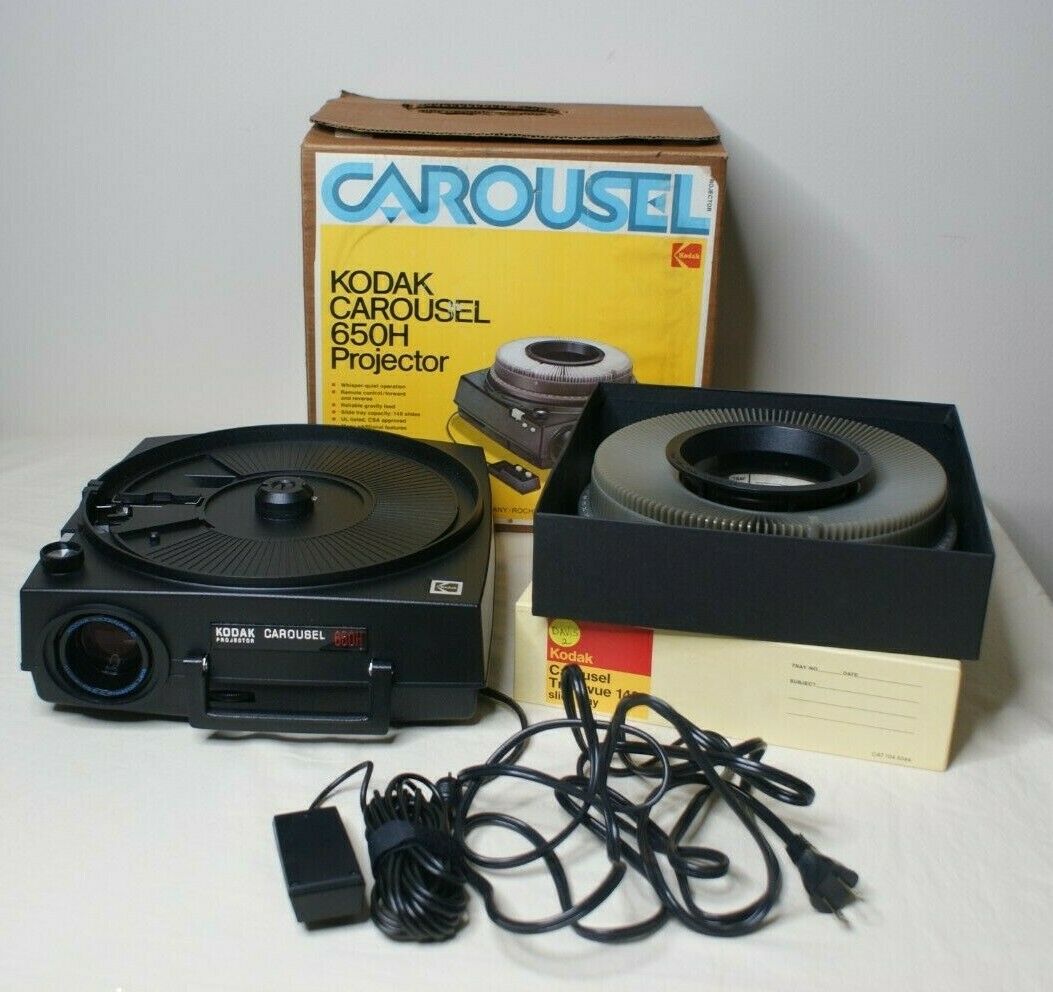 Kodak Carousel 650-h Slide Projector W/ Original Box 140 Slide Carousel & Remote