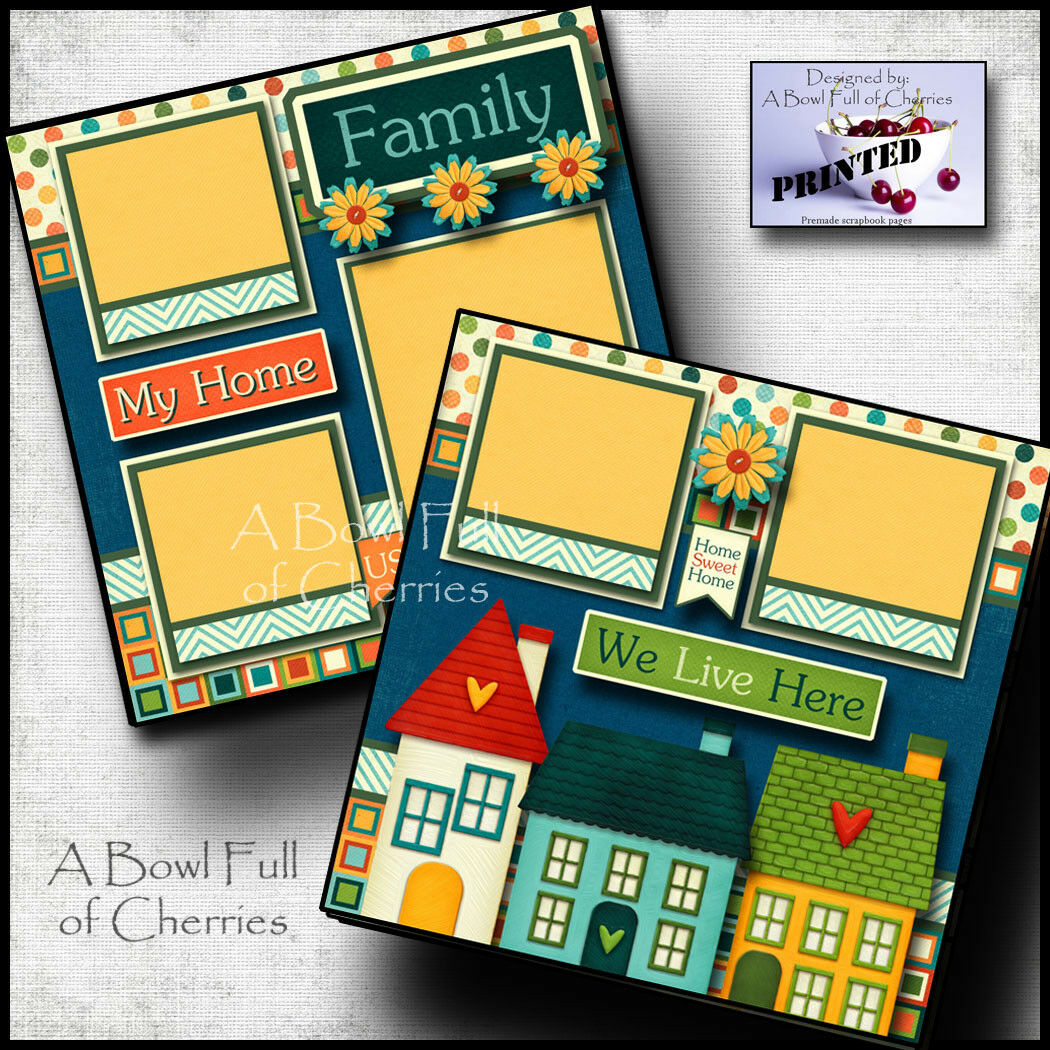 Family Home 2 Premade Scrapbook Pages Paper Piecing Printed House 12x12 ~ Cherry