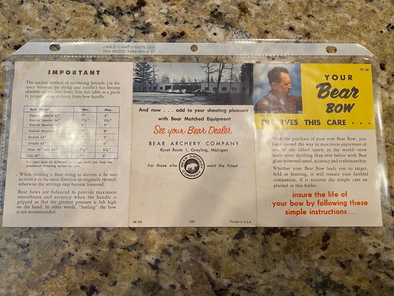 Fred Bear Vintage Pamphlet Brochure Flyer Catalog Original Bow Care Bc-160