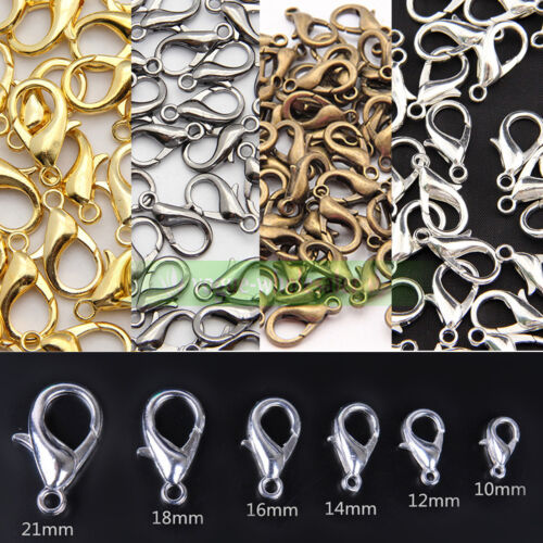 25pcs 10/12/14/16/18/21mm Gold/silver Lobster Claw Clasps Hook Diy Jewelry