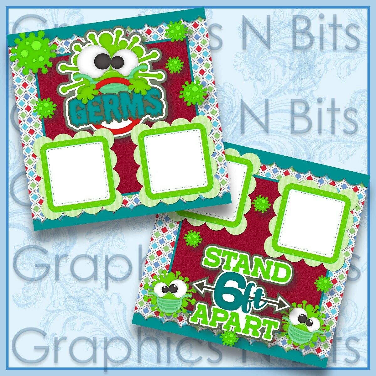 Germs 12"x12" Printed Premade Scrapbook Pages
