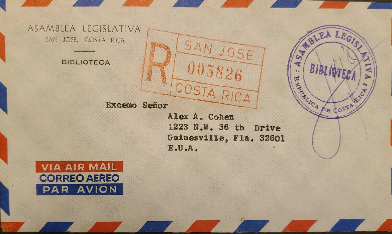 L) 1960 Costa Rica, Library, Legislative Assembly, Mether Stamps, Airmail, Circu