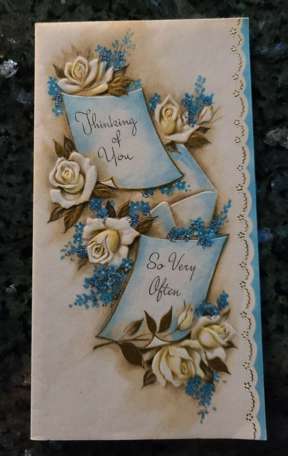 Vintage Thinking Of You Greeting Card With Glitter/parchment Paper/envelope