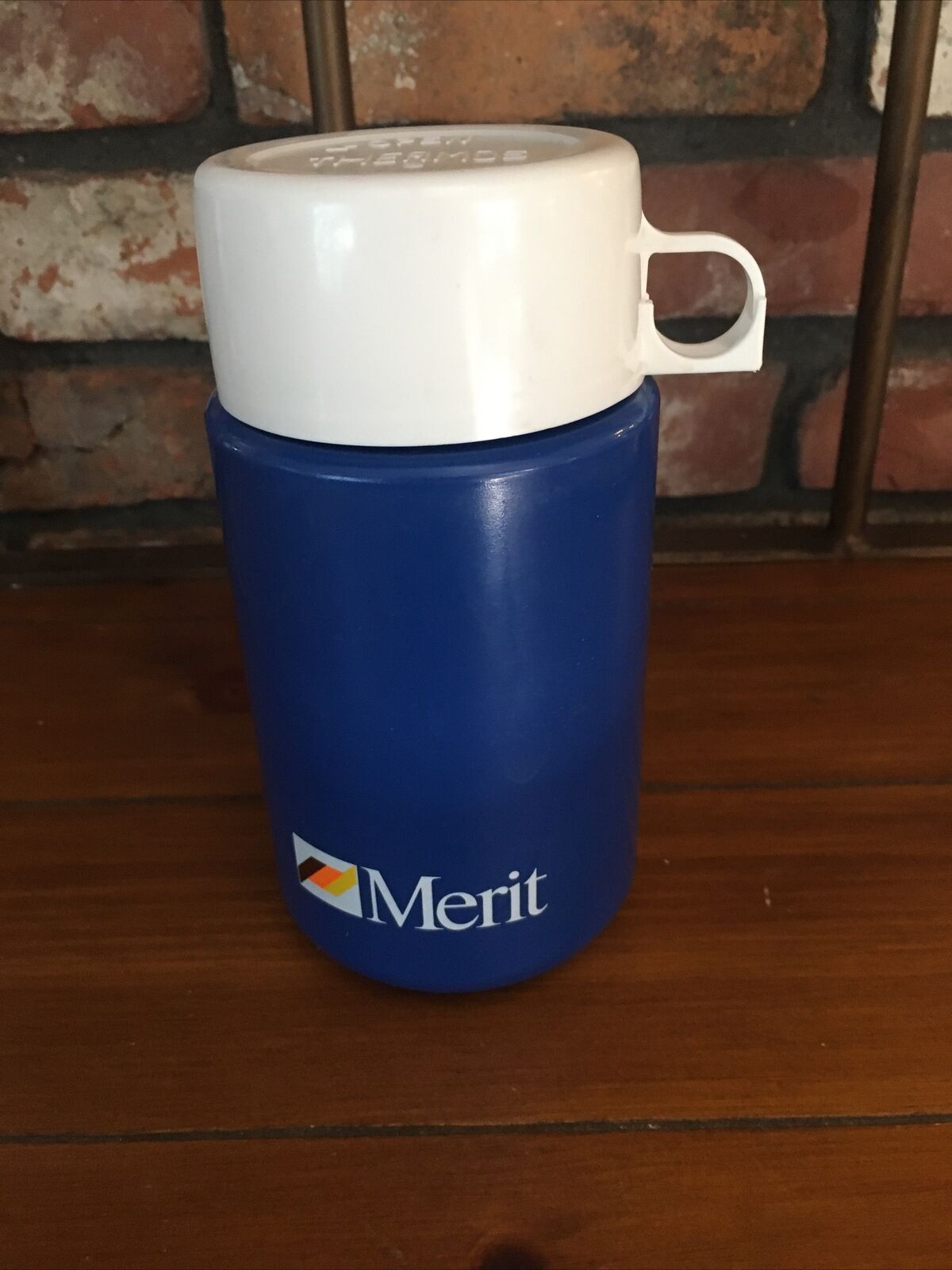Merit Lunchbox Thermos Blue And White 6” Vintage Pre-owned
