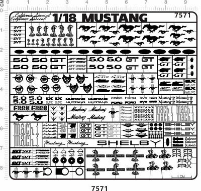 Chrome(metal) Decals 1/18 Mustang(silver) For Model Kits 7571