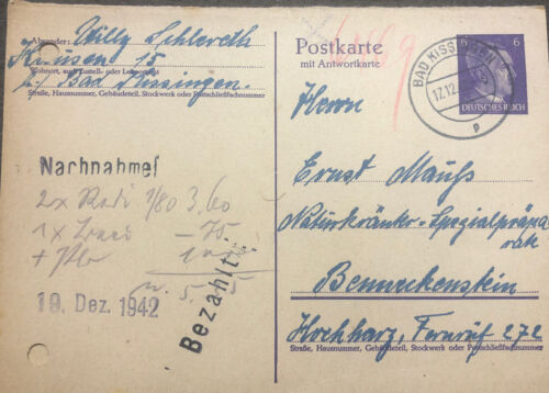 Very Rare German Third Reich Postal Card Second World War Wwii Nazi Antique Old