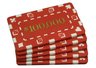 5 Pcs Denominated Rectangular Poker Chips Plaques $100000