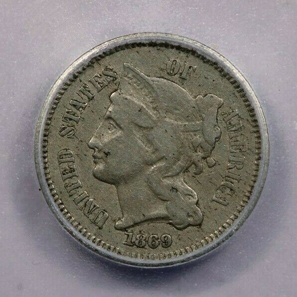 1869-p 1869 Three Cent Nickels Icg Vf20 Details