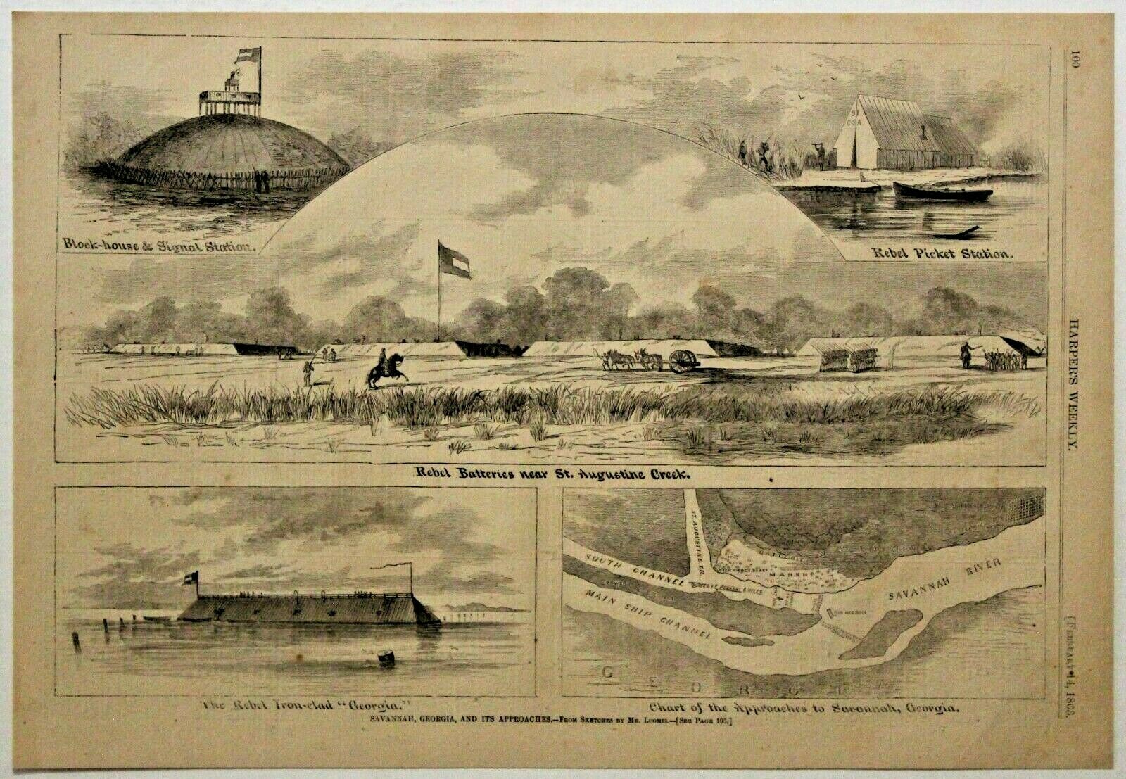Savannah, Georgia & It's Approaches, St.augustine Creek Antique Civil War 1863