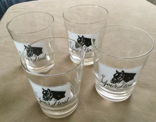 Set Of 4 Glasses “your Host” Famous Thoroughbred Racehorse